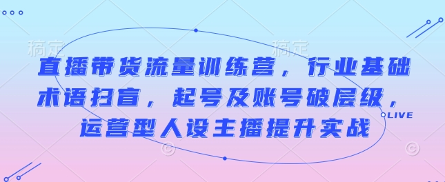 直播带货流量训练营，行业基础术语扫盲，起号及账号破层级，运营型人设主播提升实战-得宝宝